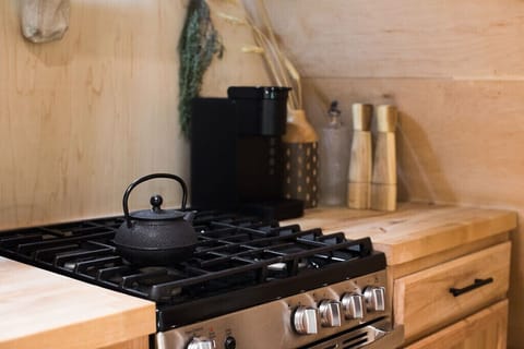 Fridge, oven, stovetop, coffee/tea maker