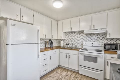 We have a complete kitchenware. We also have a refrigerator, microwave, stove, coffee maker, and many other items and appliances!