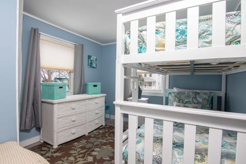 Twin bunk beds with trundle bed that pulls out underneath for a 3rd twin size