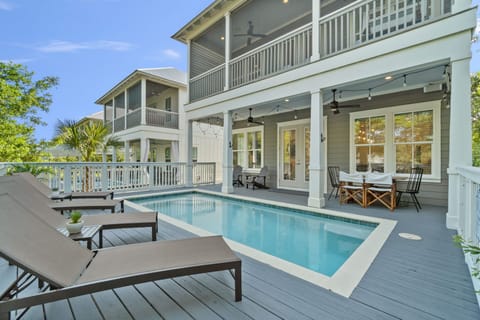 Indoor pool, a heated pool, sun loungers