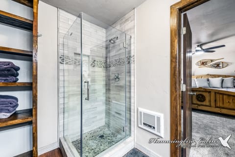 Combined shower/tub, hair dryer, towels