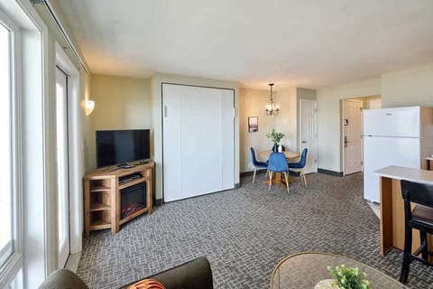 Murphy bed folds up and out of the way during the day