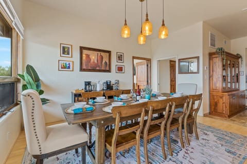 Seat up to 10 at our expansive rustic dining table.