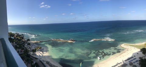 On the beach, sun loungers, beach towels