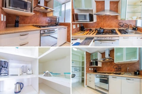 Fully equipped kitchen with appliances and utensils