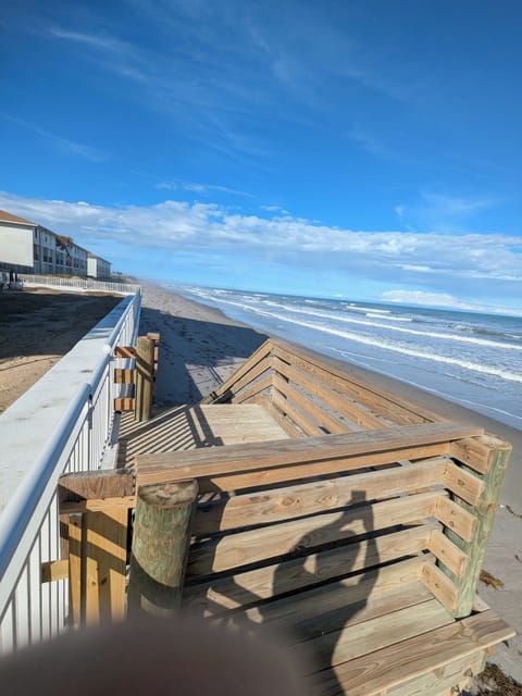 On the beach, sun loungers, beach towels