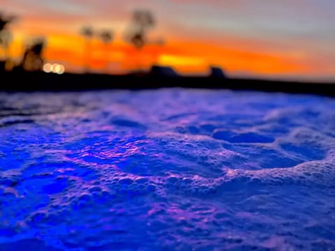 Pristine clean water swishing up and down against the walls of the hot tub!