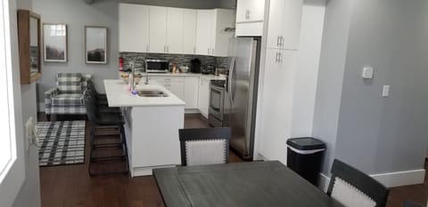 View of kitchen from dining area.