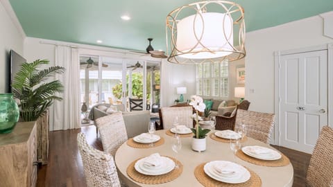 The indoor dining table seats 6...