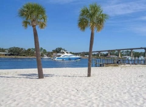 On the beach, sun loungers, beach towels