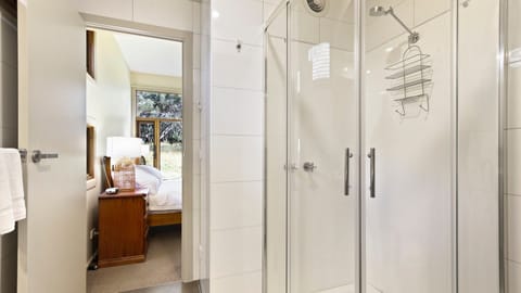 Combined shower/tub, towels