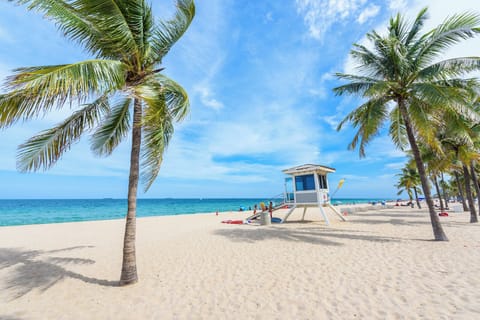 On the beach, sun loungers, beach towels