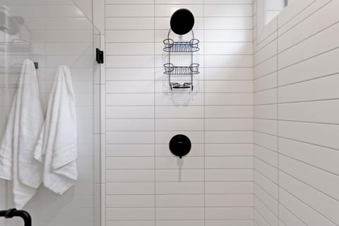 Combined shower/tub, hair dryer, towels