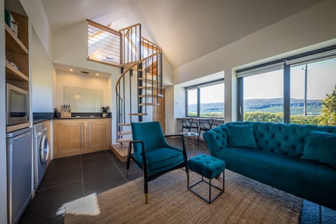 Interior living space with mezzanine sleeping area