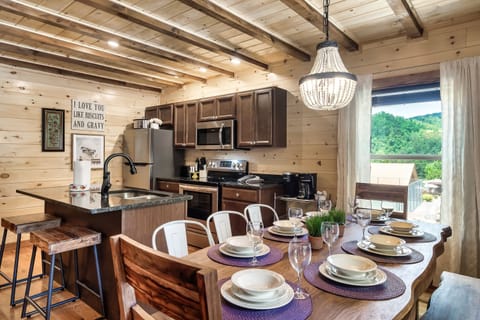 Dining table fits 8. Island fits 2 more.