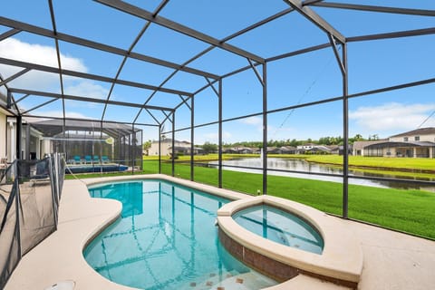 A heated pool, sun loungers