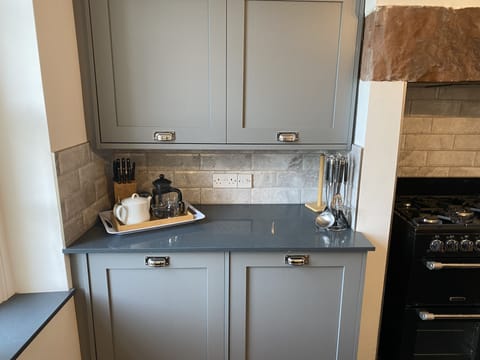 The kitchen is well stocked and equipped with double range master gas oven, dishwasher, fridge/freezer, washer/dryer and microwave.