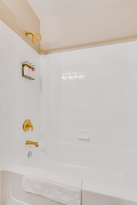 Combined shower/tub, jetted tub, hair dryer, towels