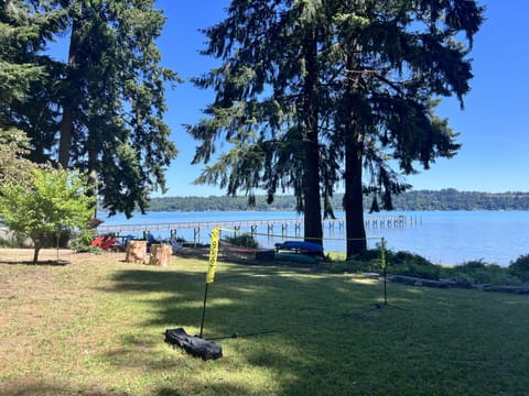 Playing Badminton on our large yard.