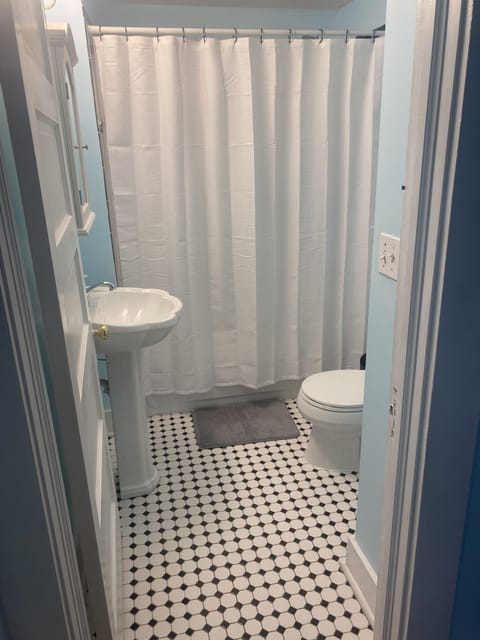 Combined shower/tub, towels