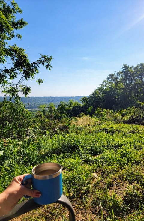 The view from the porch glider while drinking morning coffee.