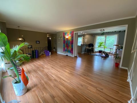 Full view of the yoga room, newly installed Iyengar ropes 