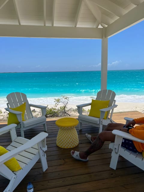 On the beach, sun loungers, beach towels