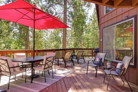 Private Wraparound Deck | Gas Grill | Yard Games | Dining Area | Wooded Views