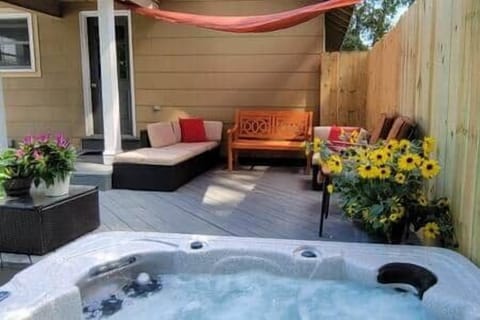 Outdoor tub looks a little different this time of year, but its still hot!