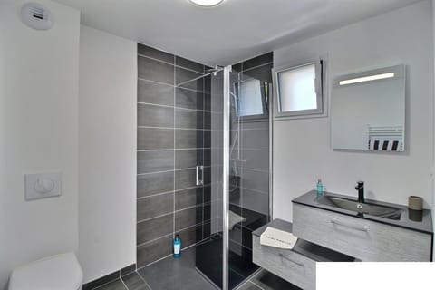 Combined shower/tub, hair dryer, towels, toilet paper