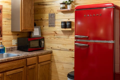 Floating shelves complete with coffee and sugar. Shelves were hand made