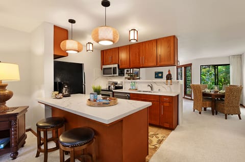 Full Kitchen with dishes, pots and pans, utensils, 6 egg timer, toaster, rice cooker, tea kettle, immersion blender, mini waffle maker, blender.