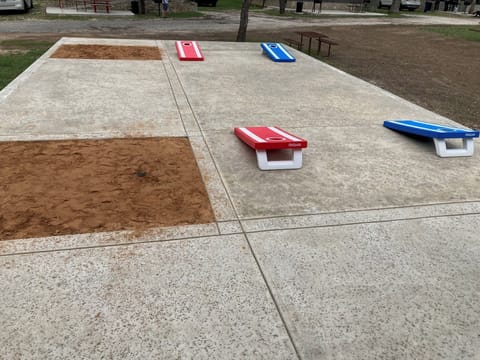 patio for corn hole and washers pits