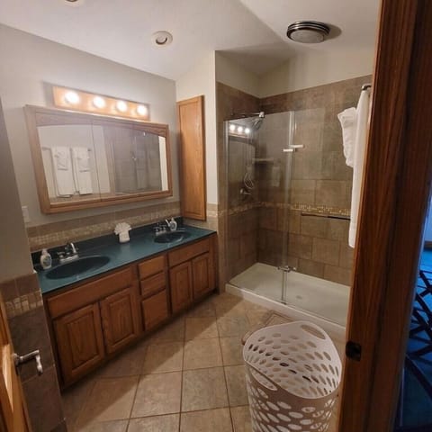 Combined shower/tub, towels