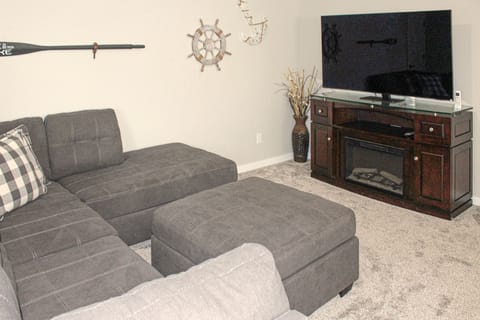 TV, fireplace, DVD player, video library