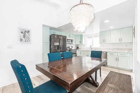 The kitchen opens out to the dining area, making meal prep a social affair!