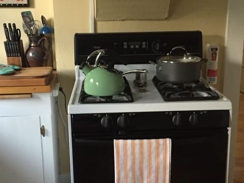 Fridge, oven, stovetop, coffee/tea maker