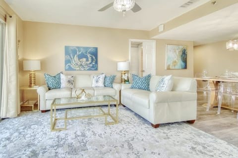 Relax in our contemporary coastal living room with fabulous Gulf views