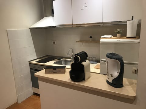 Fridge, oven, stovetop, coffee/tea maker