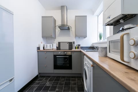 Fridge, microwave, oven, electric kettle