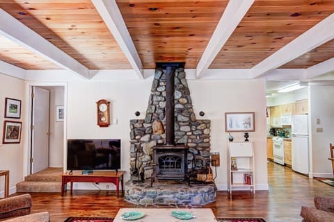 Stone surround, around the wood stove