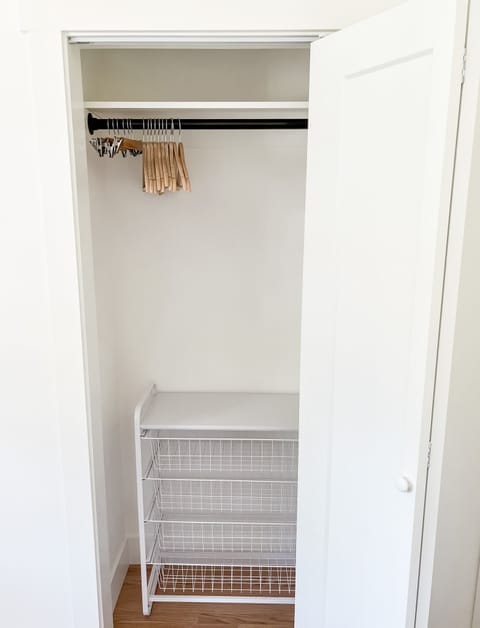 Closet storage with hanging space and drawers
