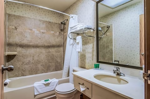 Combined shower/tub, hair dryer, towels