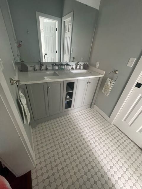 Combined shower/tub, jetted tub, hair dryer, towels