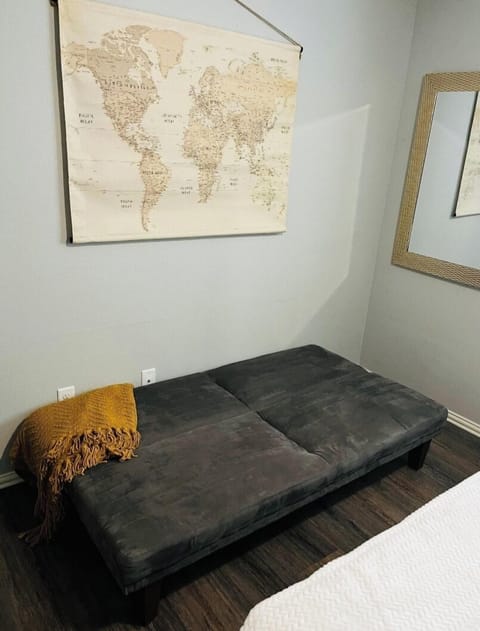 Futon in guest bedroom