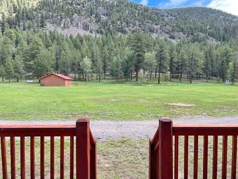 View of the Bathhouse from the front deck of the duplex cabin