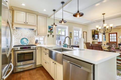 Kitchen features modern appliances.