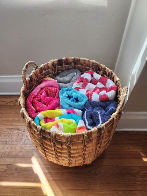 6 beach blankets provided for your use