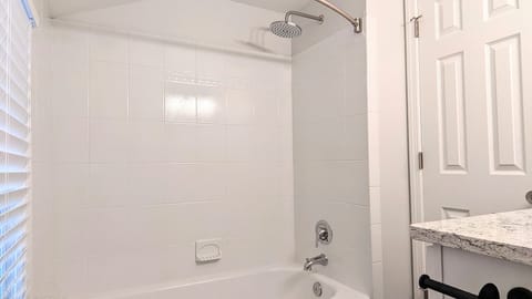 Combined shower/tub, hair dryer, soap