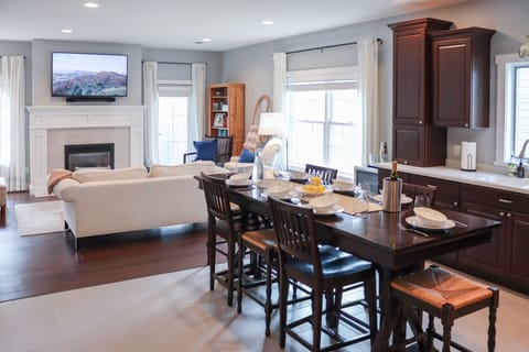 Our open layout, heated floors and fireplace are perfect for cozy gatherings